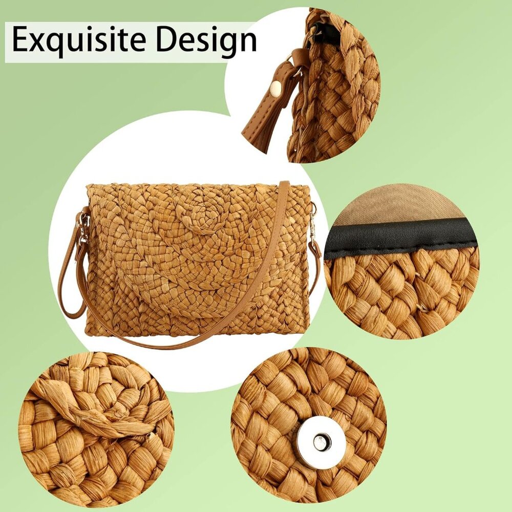 Straw Clutch Purses for Women Woven Straw Crossbody Bags Women's Crossbody Handb - Picture 4 of 7